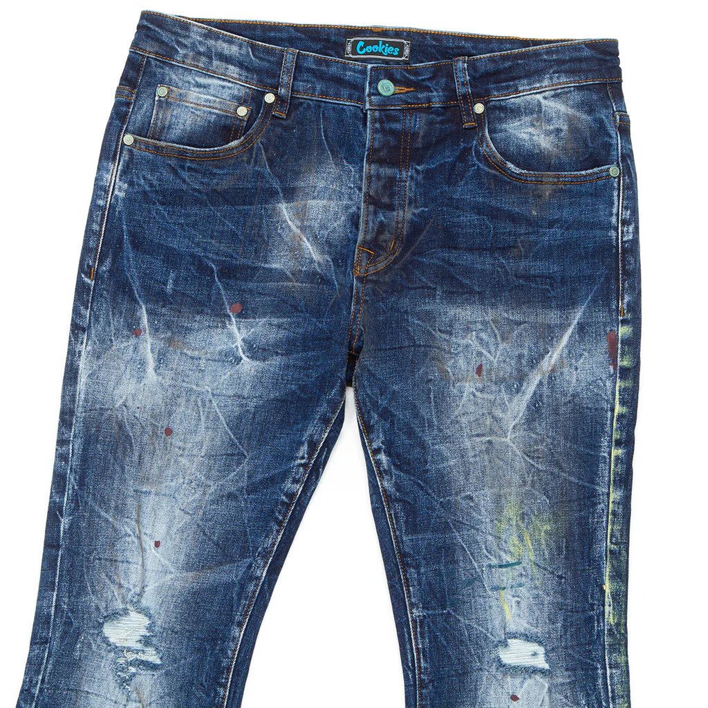 Core Modern Flare Medium Destroyed Indigo Denim Jeans - Image 3