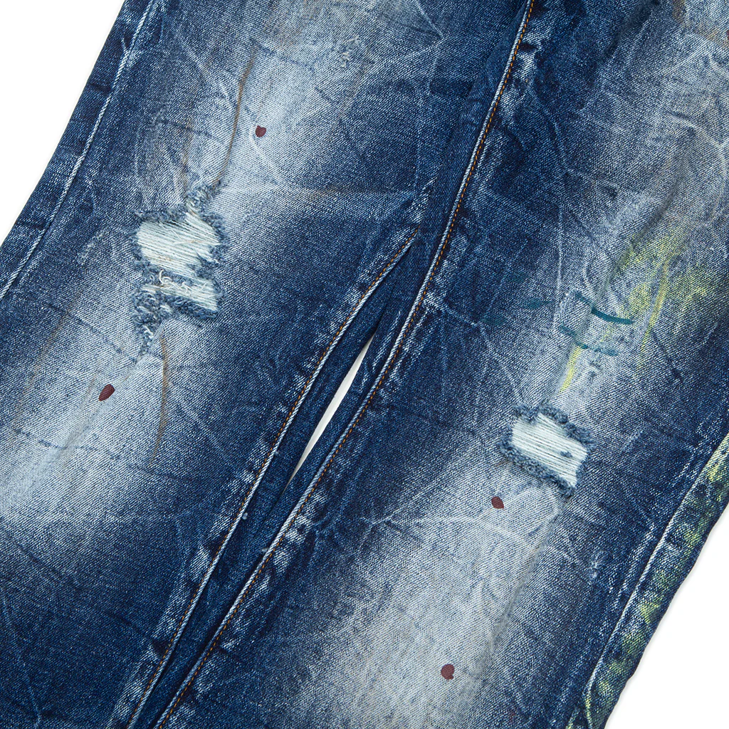 Core Modern Flare Medium Destroyed Indigo Denim Jeans - Image 4