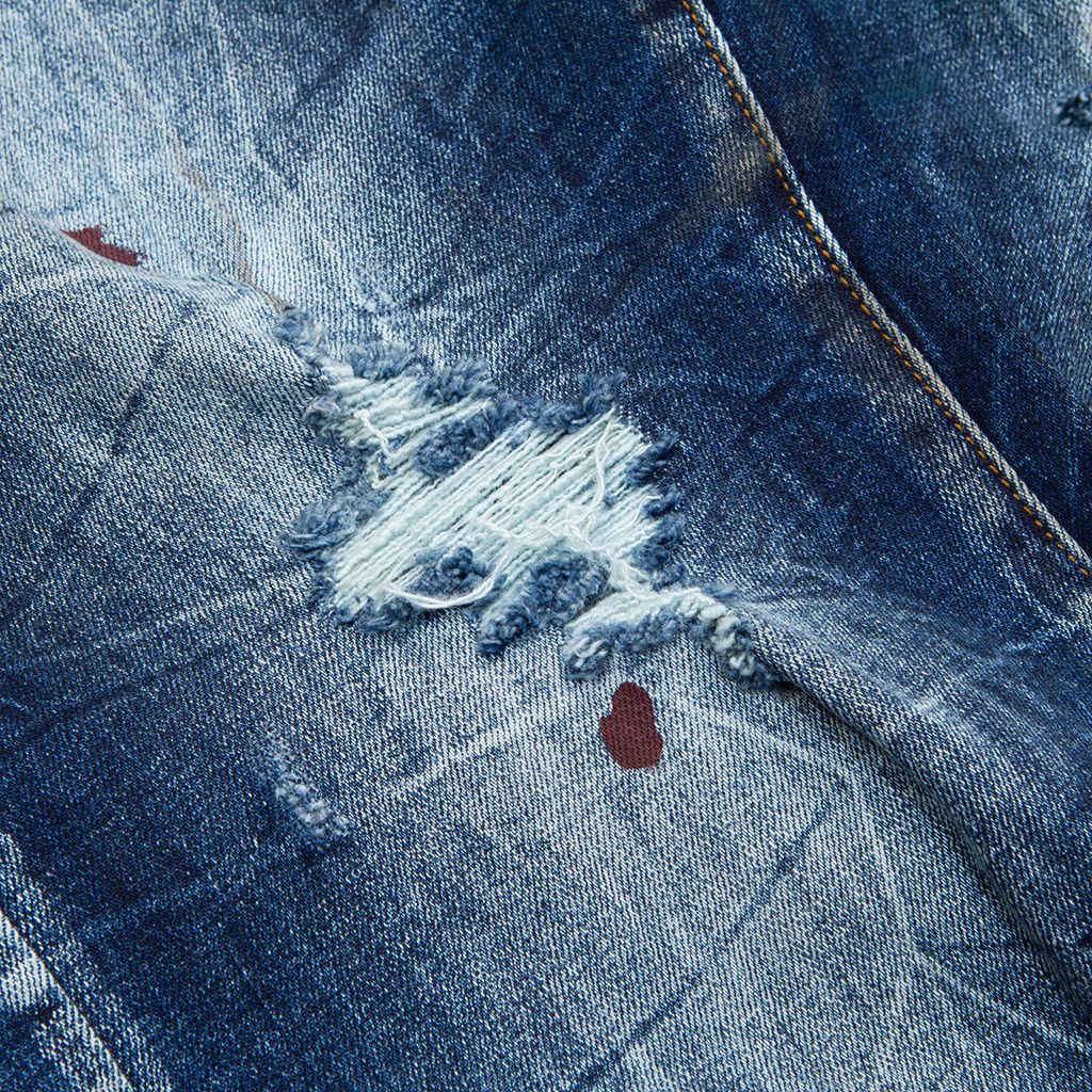 Core Modern Relaxed Medium Destroyed Indigo Denim Jeans - Image 5