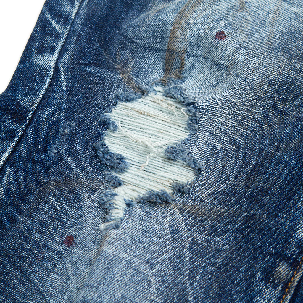 Core Modern Slim Straight Destroyed Indigo Denim Jeans - Image 3
