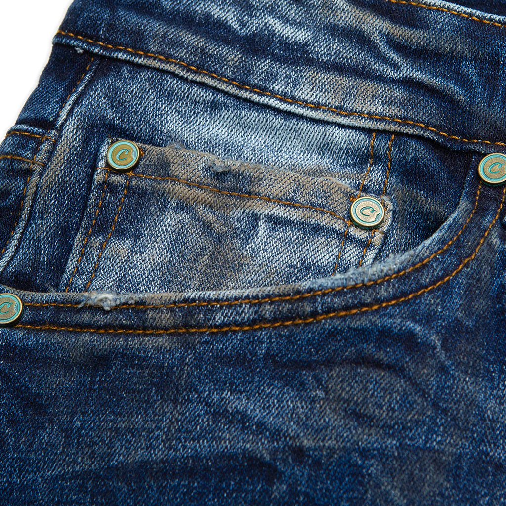Core Modern Slim Straight Destroyed Indigo Denim Jeans - Image 4