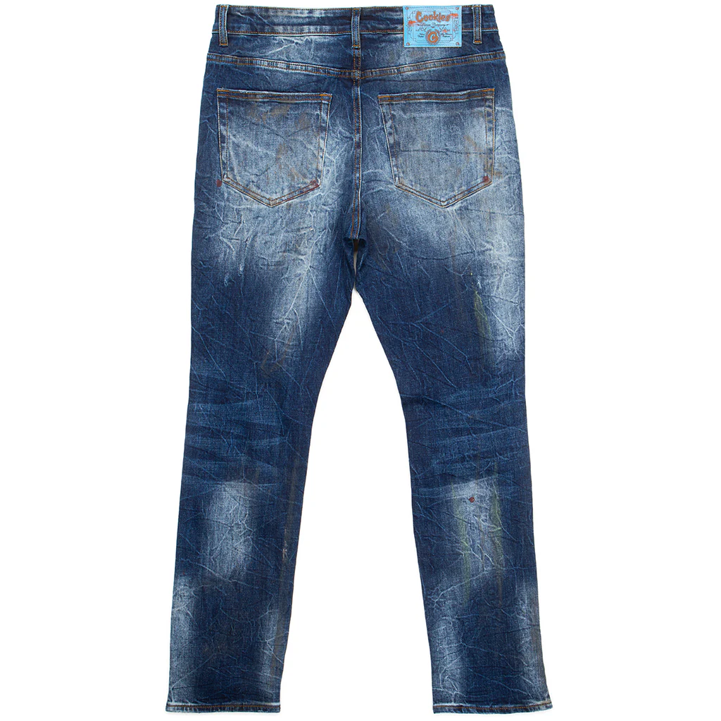 Core Modern Slim Straight Destroyed Indigo Denim Jeans - Image 7